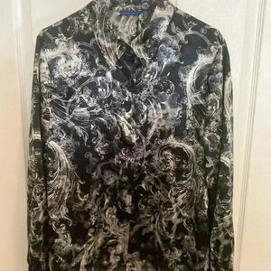 Karen Scott Black/White Long Sleeved Button Down Women’s Blouse Size XL